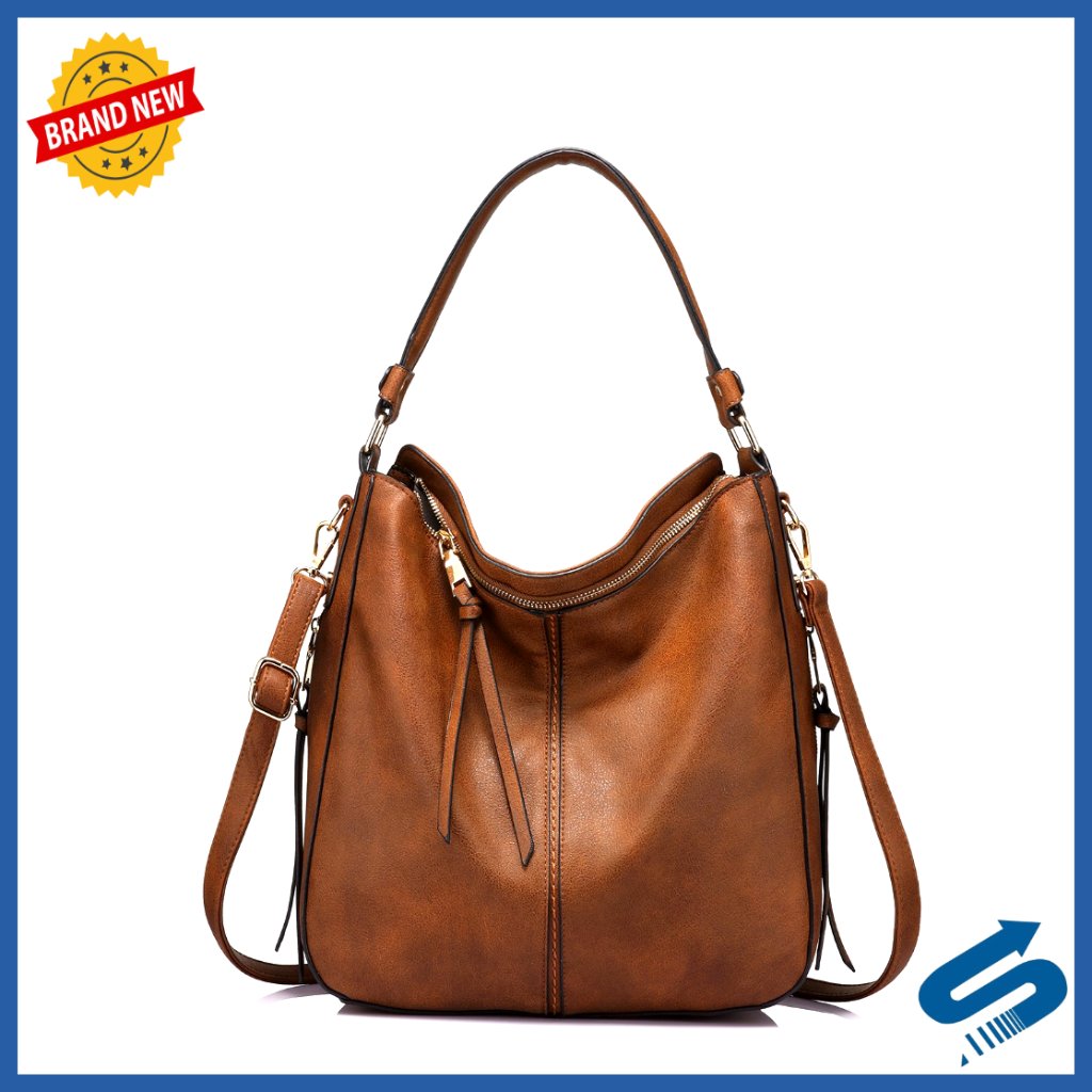 Large Faux Leather Hobo Crossbody Bag With Multiple Pockets Adjustable Strap